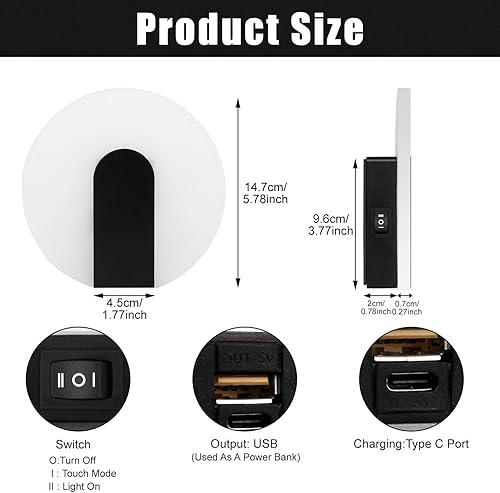 Miniatura 2 de Lámpara de pared moderna, recargable, funciona con pilas, luces LED de pared de 2.8 W, 5700 K, blanco frío, aplique de pared magnético con control