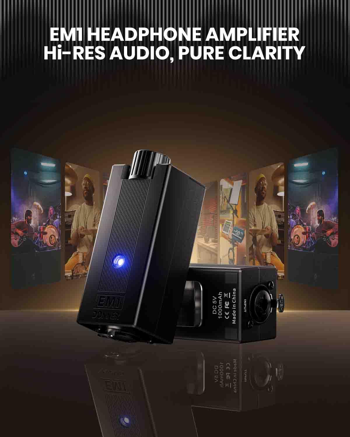 Donner EM1 Amplificatore per cuffie analogico portatile, ricaricabile, amplificatore per cuffie stereo, con controllo del volume, amplificatore audio, XLR, ingresso TRS, jack di uscita da 3,5 mm, nero