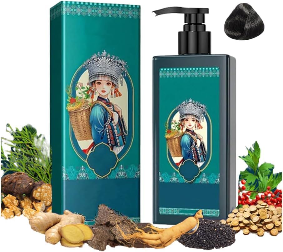Tinte Capilar Con Extractos Vegetales Para Cubrir Las Canas, FóRmula Suave Con Ingredientes Delicados, Tinte Natural De Origen Vegetal, 207 Ml, Cubre Las Canas Con PrecisióN,（Natural Black）