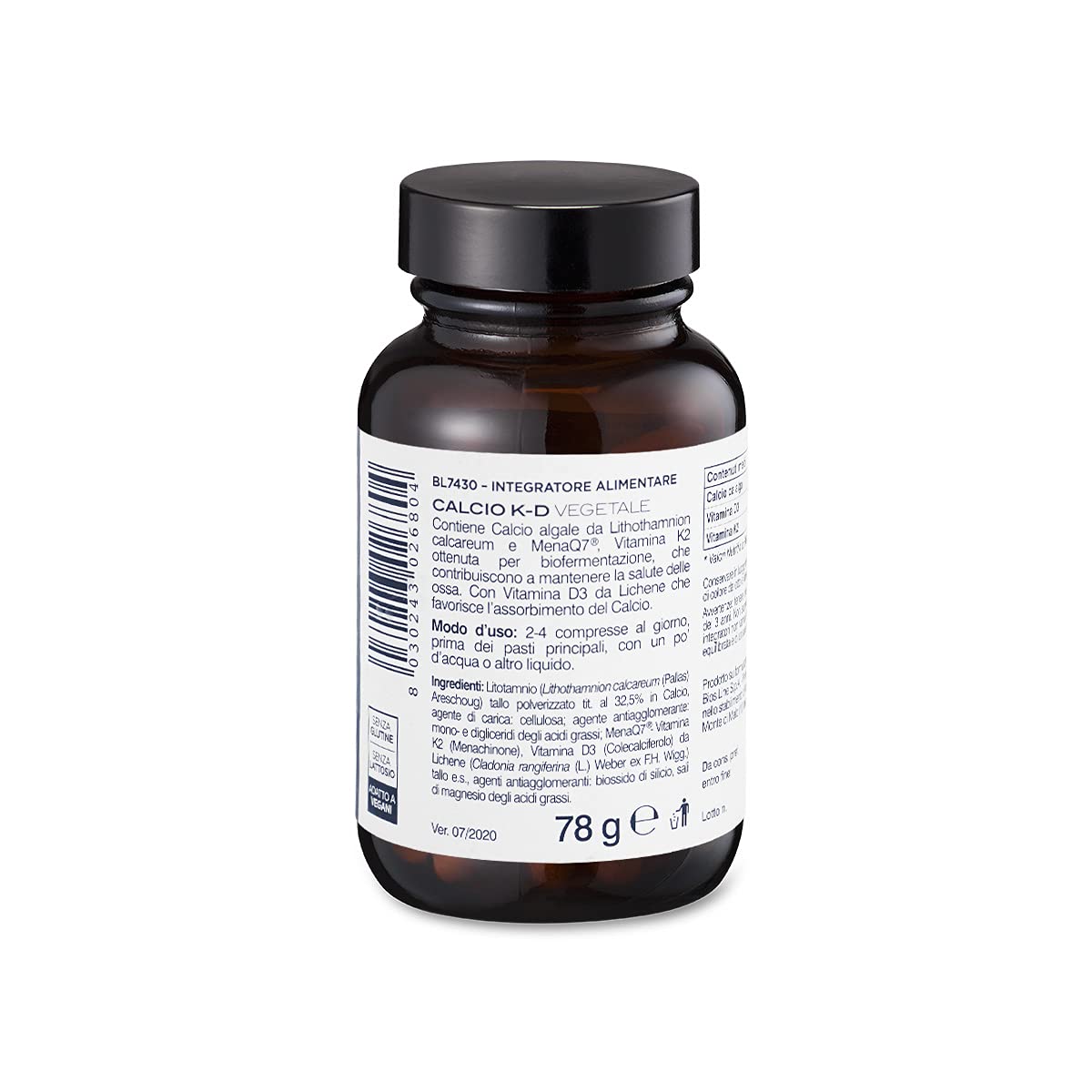 BIOS LINE Principium Calcio K-D vegetale, Integratore Alimentare per Ossa e Denti, Senza Glutine e Lattosio, Vegano, 60 Compresse