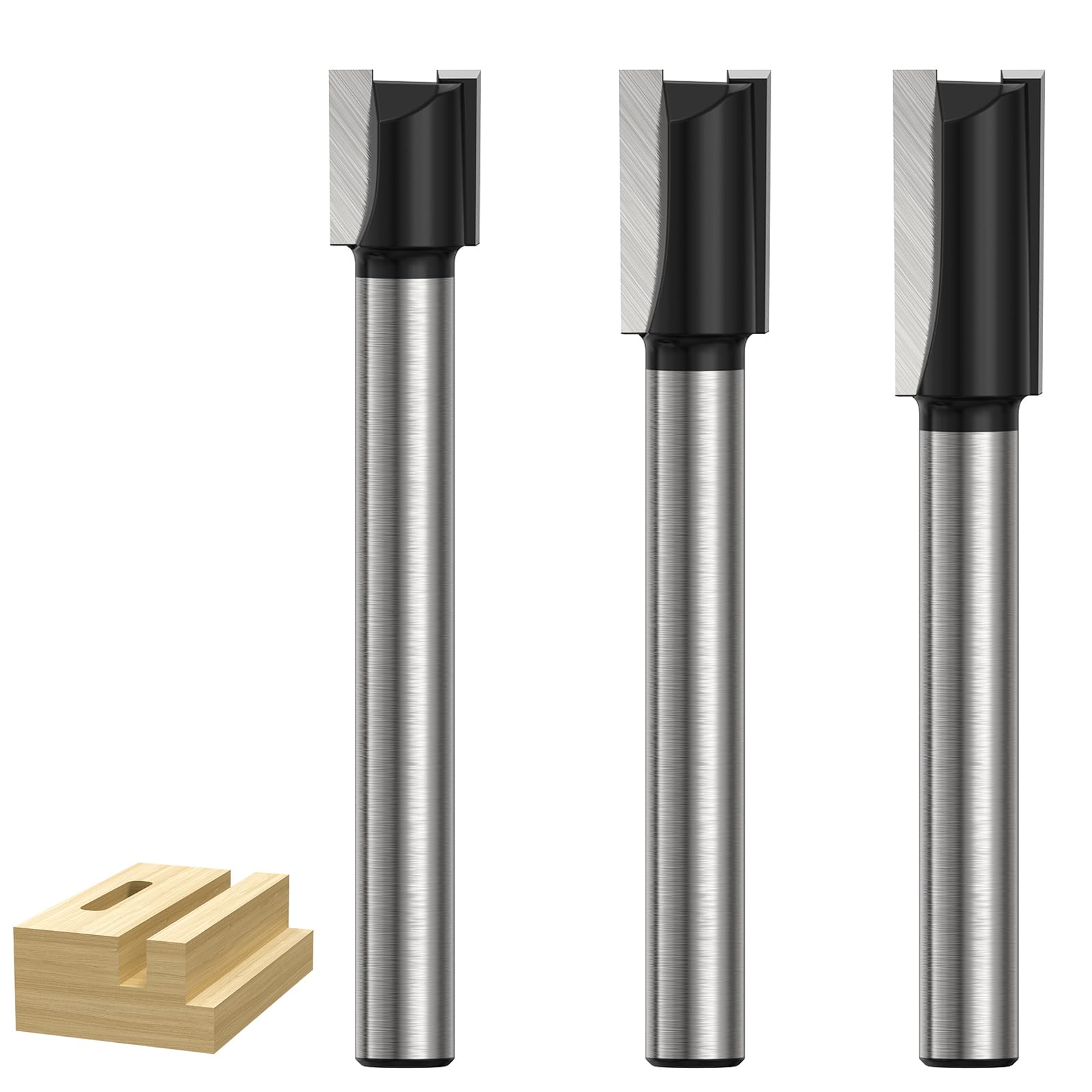 Sinoprotools 3 Pieces Groove Cutter - 8mm Shank, 12mm Diameter, 13/20/25mm Cutting Length - 2 Flute Downcut Groove Cutter Standard for Wood Density Plate Accessories Hand Router