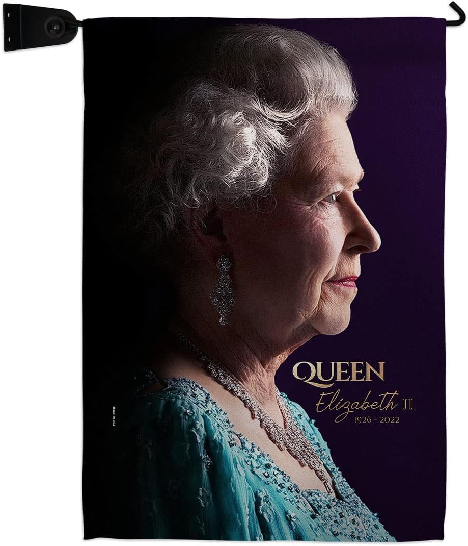 Queen Elizabeth II Garden Flag Set Wall Holder Sweet Life Sympathy Remembrance Memorial Bereavement Love Support Emotion Postive Small Gift Yard House Banner Double-Sided Made in USA 13 X 18.5