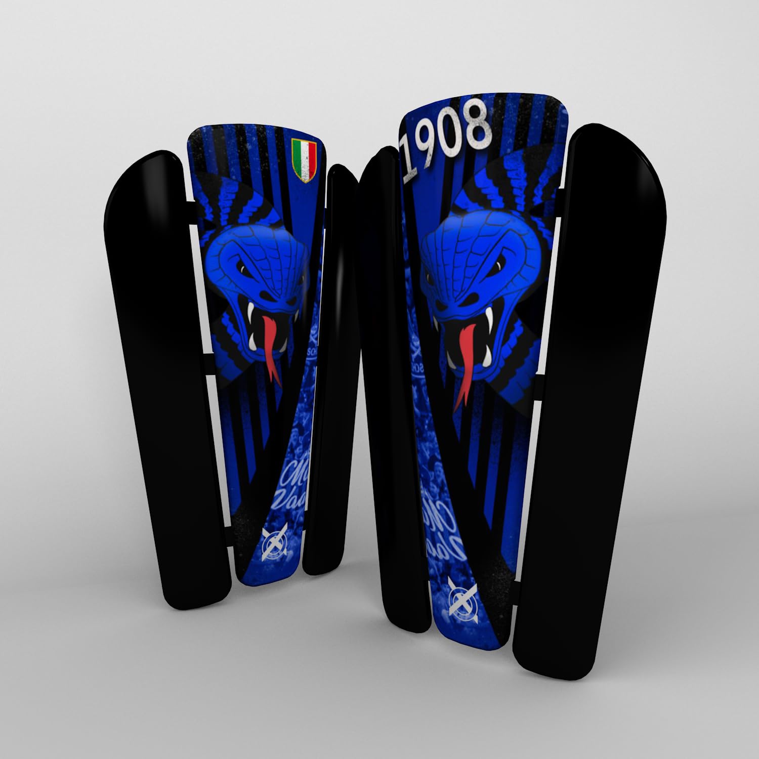 Schienbeinschoner für Fußball, Jugendliche, Erwachsene, hohe Stoßfestigkeit, Made in Italy, Komplettschutz, inklusive Stützbänder, Modell Schwarzblau 2