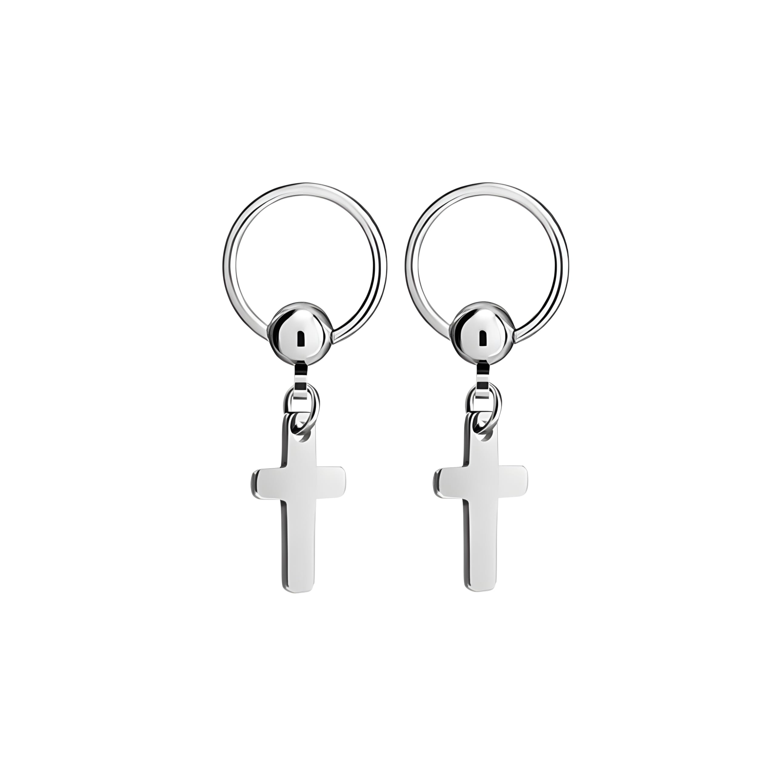 the men thing NOCTURNE CROSS SILVER - Pure Titanium Steel Hoop Earrings for Men & Boys (2pcs)-picture-38