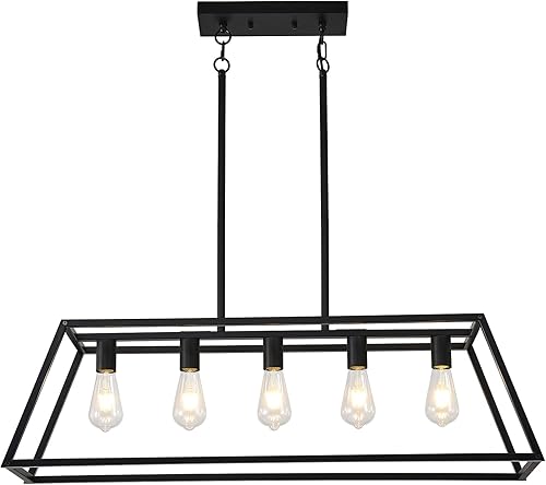 HQZBPT Candelabros rectangulares de granja para comedores, lámpara colgante lineal moderna color negro mate, 5 luces, iluminación colgante