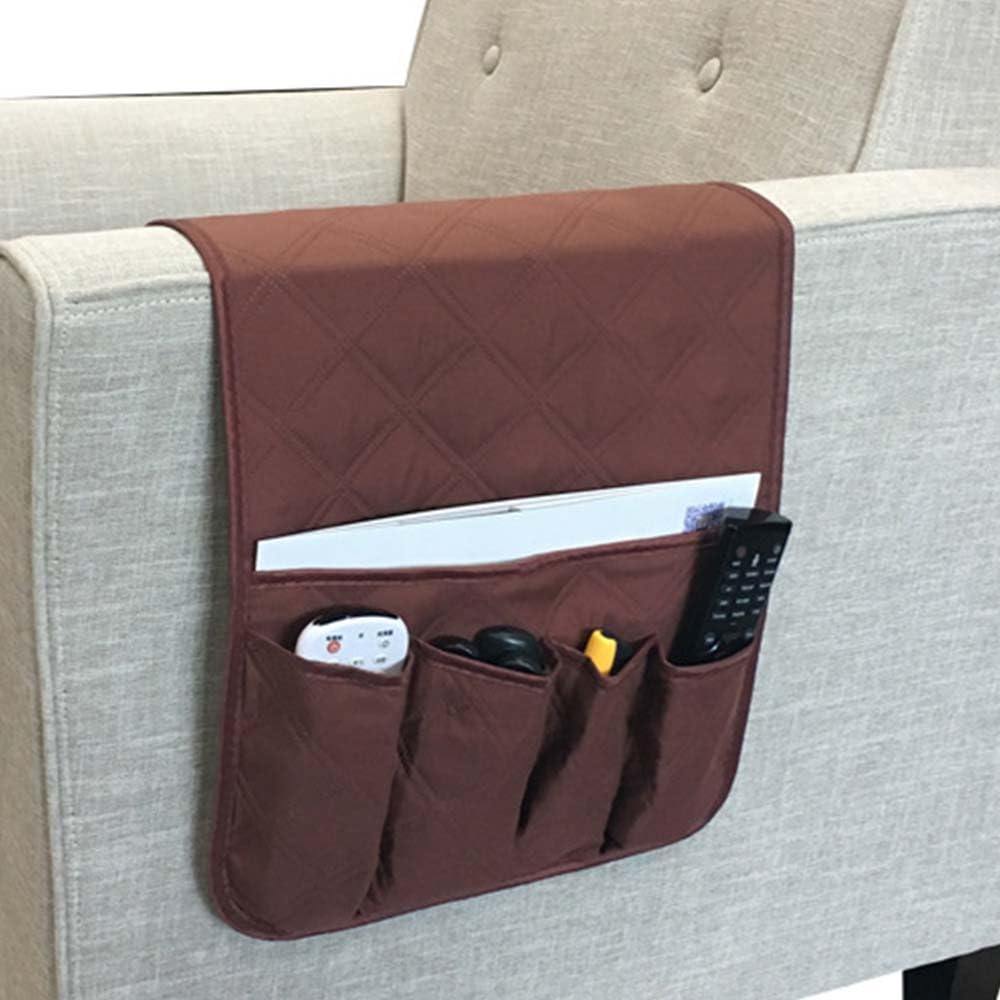 JENERY Waterproof Sofa Armrest Organizer, Living Room Bedside Remote Control Storage Hanging Bag, Anti-Slip Armchair Storage Bag (Coffee Color)