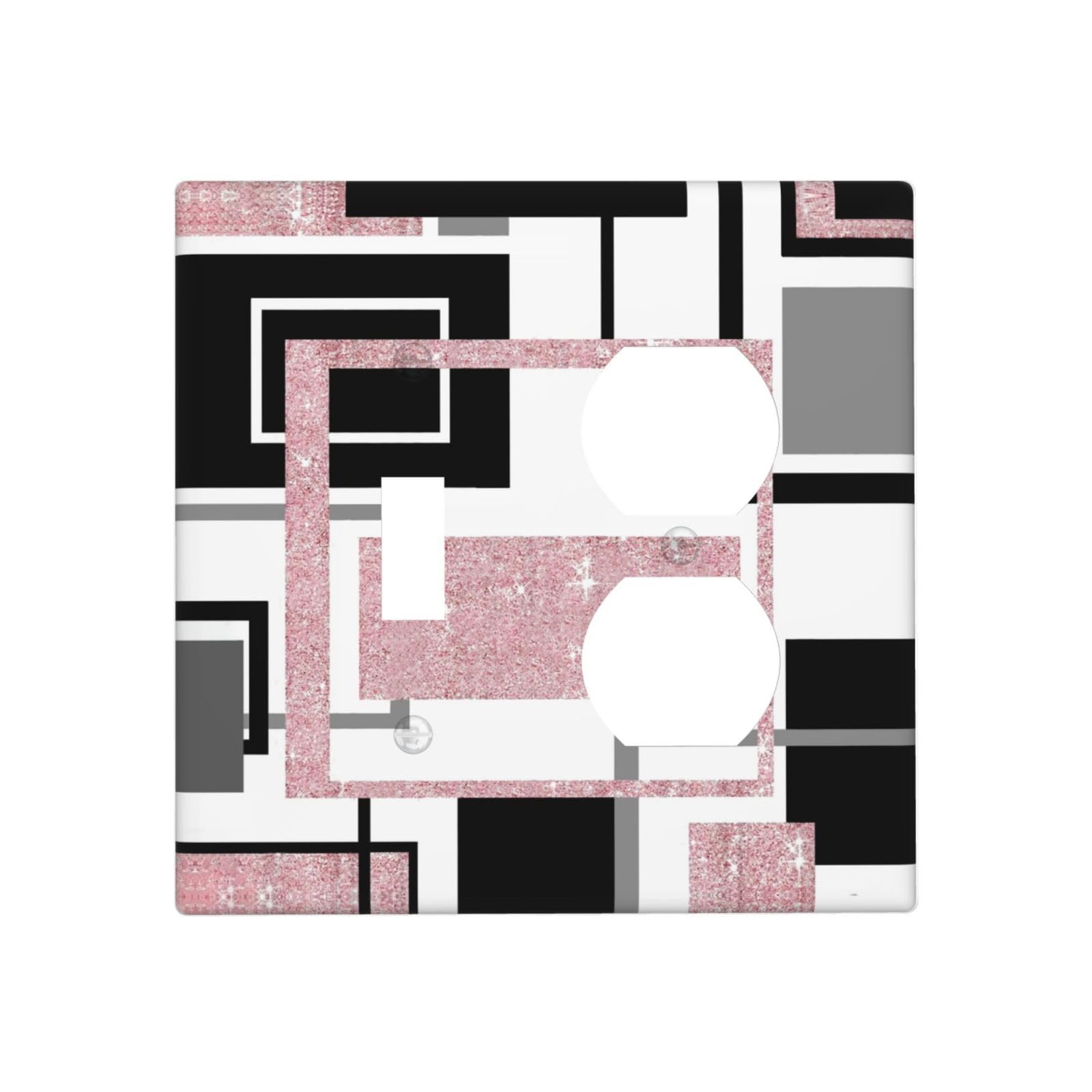 Glitter Pink Grey W hite Geomtric 2 Gang 1 Toggle/Duplex Combo Outlet Light Switch Cover Wall Plate Combination Receptacle Faceplate Decorative Switchplate