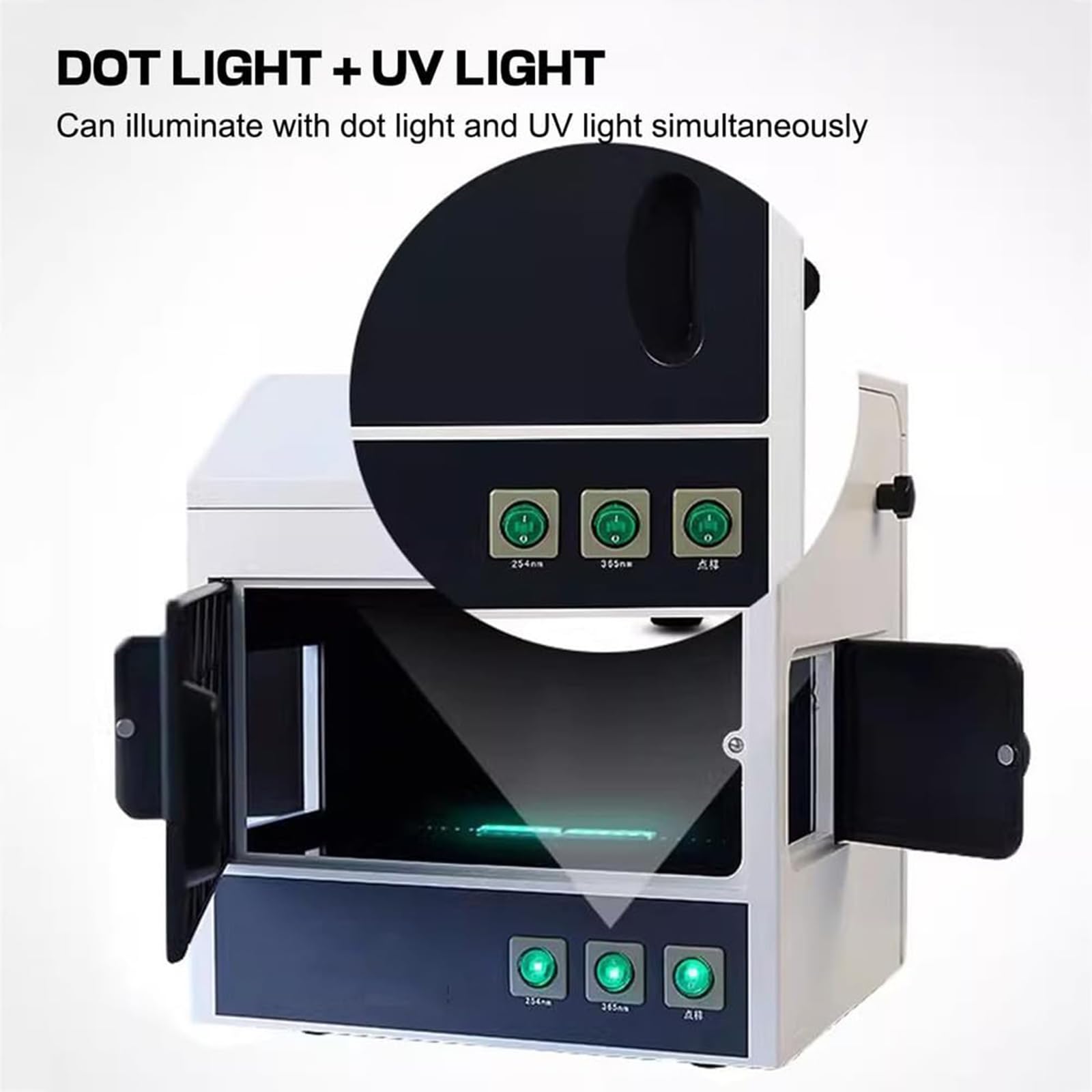 Analizzatore ultravioletto UV, Rivelatore di fluorescenza da laboratorio, 254nm/365nm, Angolo di luce regolabile, Finestra di osservazione per test di prodotto, Apparecchiatura scientifica