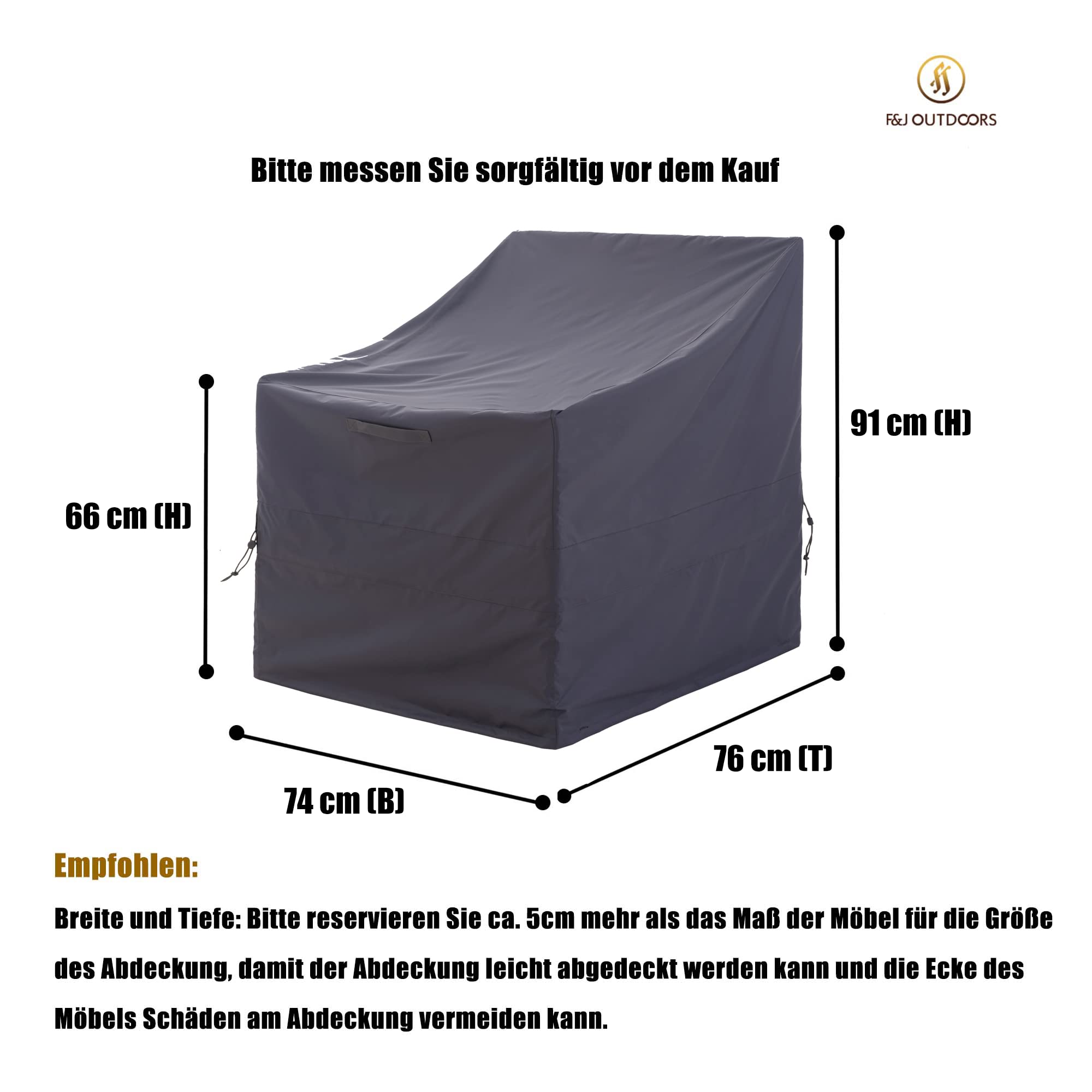 F&J Outdoors Gartenstuhl Abdeckung 2er Set 74x76x66/91 cm Wasserdicht Grau | Schutzhülle für Gartenstuhl, Essstuhl & Hochlehner, wasserdicht, UV-beständig, robust, wetterfest