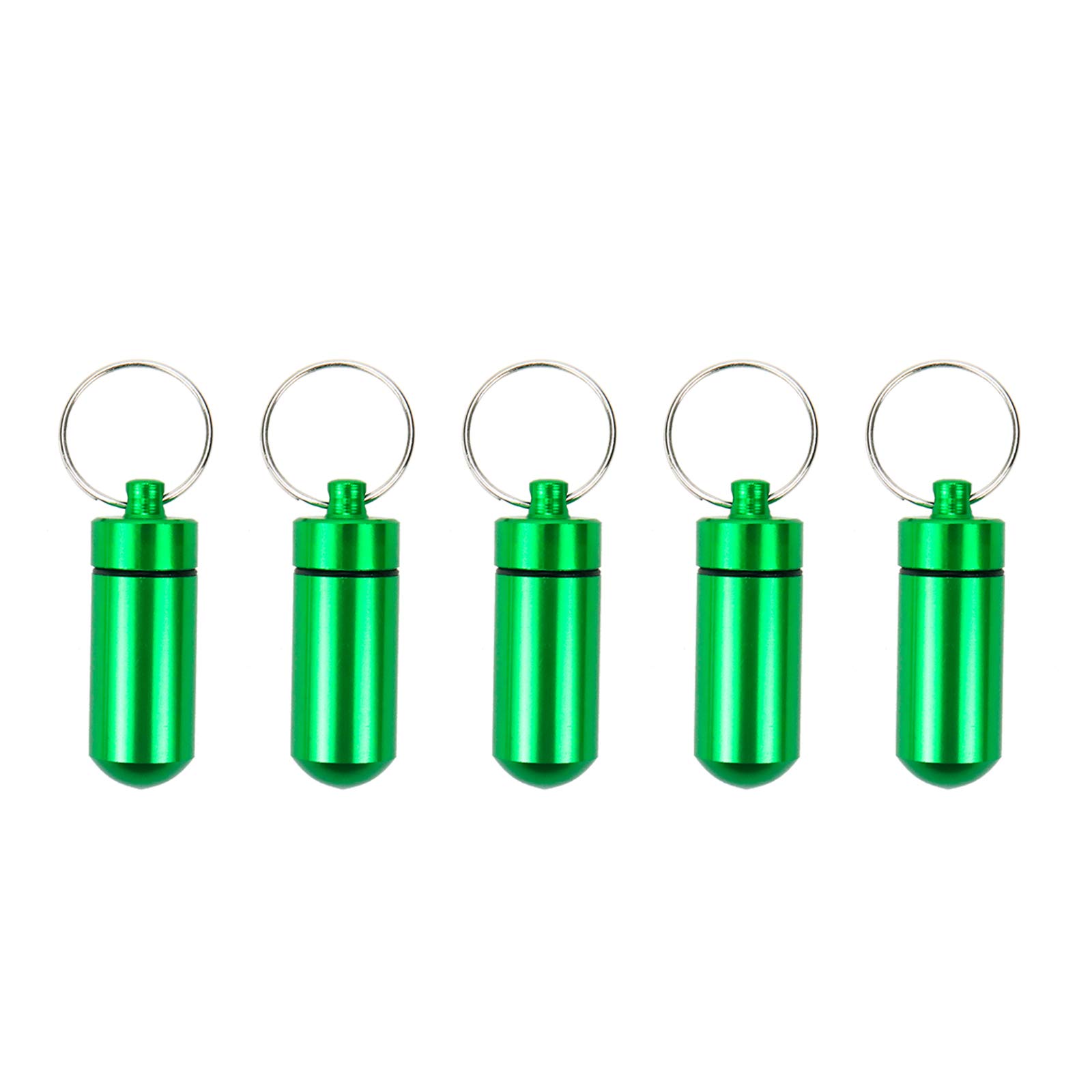 Dasunny 5 Pcs Portable Aluminum Pill Box Sealed Case Keychain, Pocket Medicine Bottle for Outdoor Activities Camping Traveling,Green