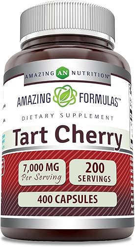 Amazing Formulas - Extracto de cereza ácida de 7000 mg por porción, suplemento en cápsulas, sin OMG, sin gluten, fabricado en Estados Unidos (400