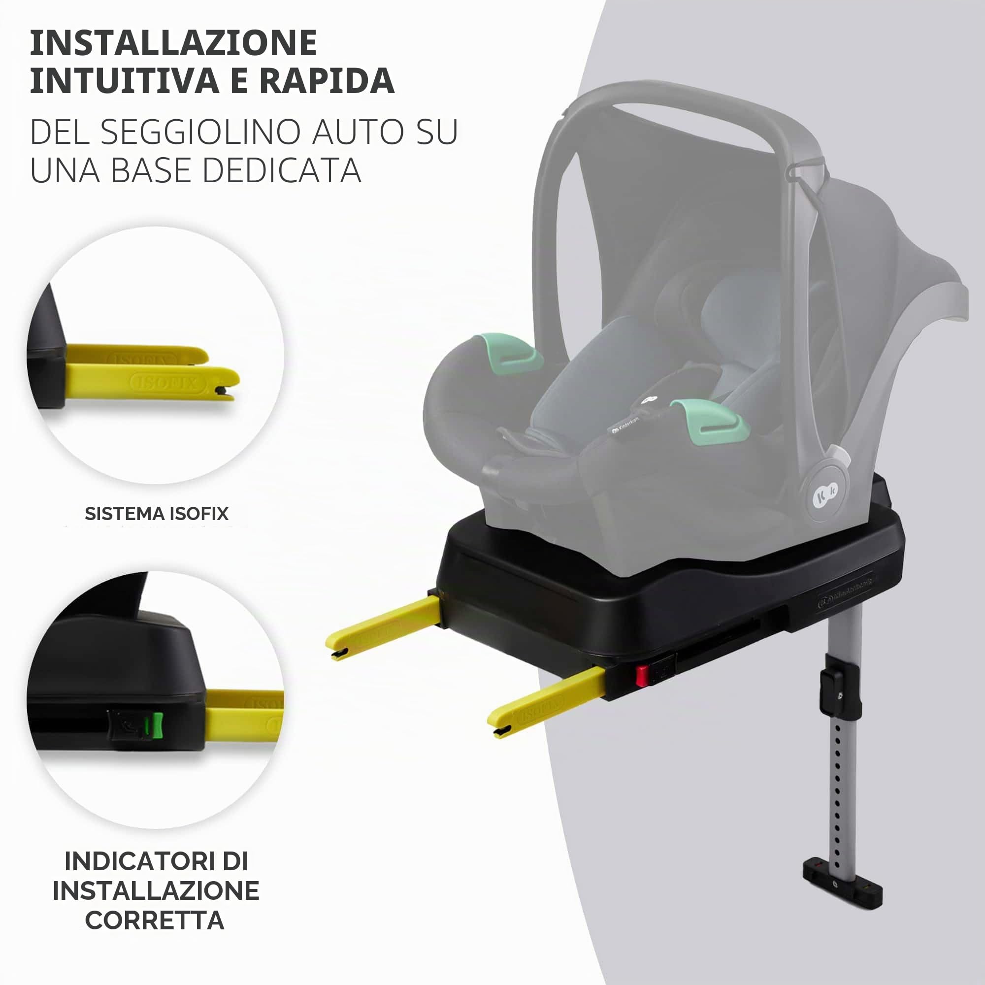 Kinderkraft Mink FX - Base per seggiolino auto, base Isofix, compatibile con Mink PRO i-Size 40-75 cm, installazione rapida, indicatori di installazione corretti, nero