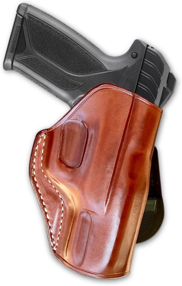 Premium Leather OWB Paddle Holster Open Top Fits Security-9 9mm 4''BBL, Right Hand Draw, Brown Color #1325#