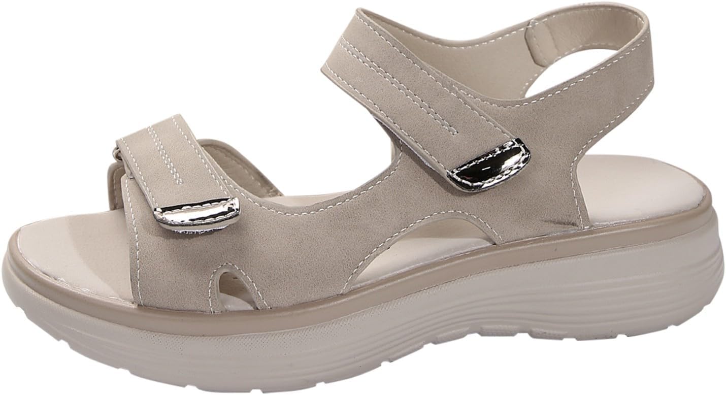 Women Orthopedic Sandals Double Strap Hook and Loop Adjustable Comfortable Walking Sandals Touch Close Soft Footbed Summer Light Non-slip Sandal Ladies Footwear UK