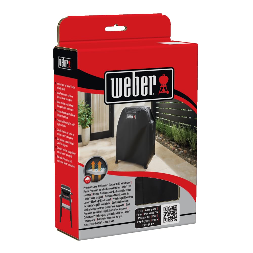 Weber Funda Premium para Barbacoa Lumin con Soporte, Tejido Transpirable Resistente a Rayos UV y Agua, protección fiable Frente a Viento y Clima, fijación con Velcro, Negro (3401289)