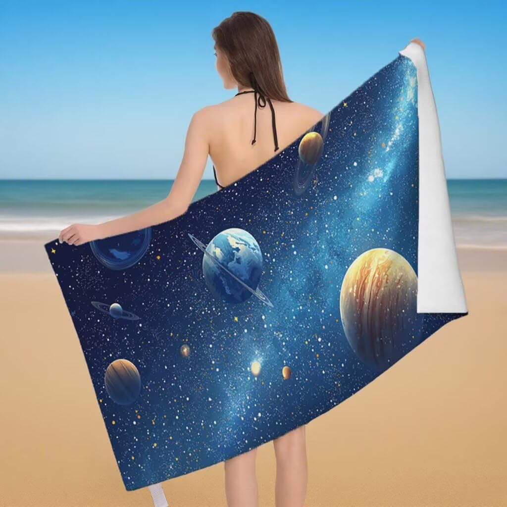 Telo Mare XXL 220x100cm/35x70cm, 2 Set Telo Mare Microfibra Universo Asciugamano Palestra Uomo, Antisabbia, Leggero, Asciugatura Rapida, Teli da Spiaggia Grandi Accessori per Camping Natation Yoga H-6