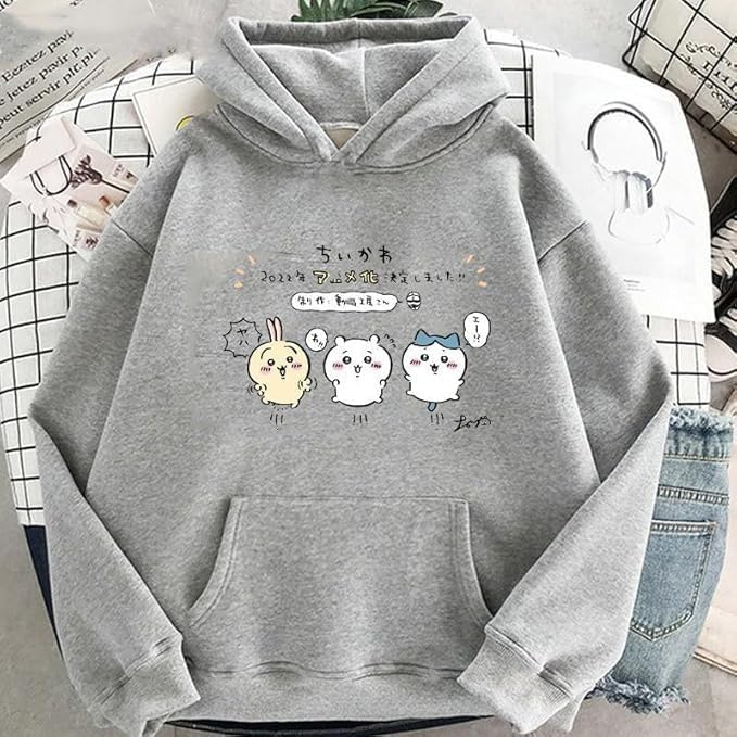 Image of PDK Fashion Anime Couple Print Long Sleeves Winter Hoodie with Front Pocket Men's & Women's Sweater