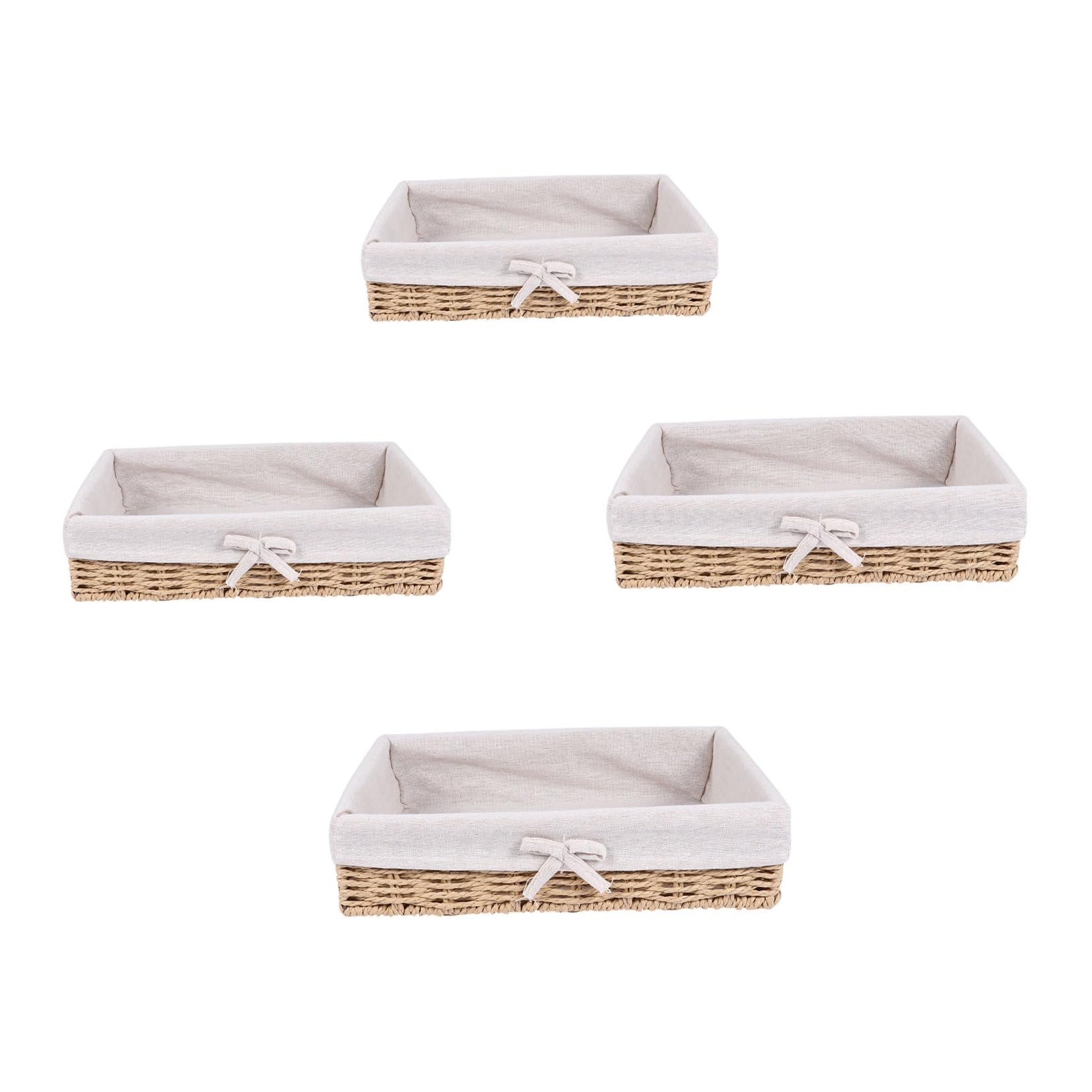 Simulated Rattan Desktop Storage Basket Set of 4, Rectangular Shape with Open Design for Snacks and Bread Organization