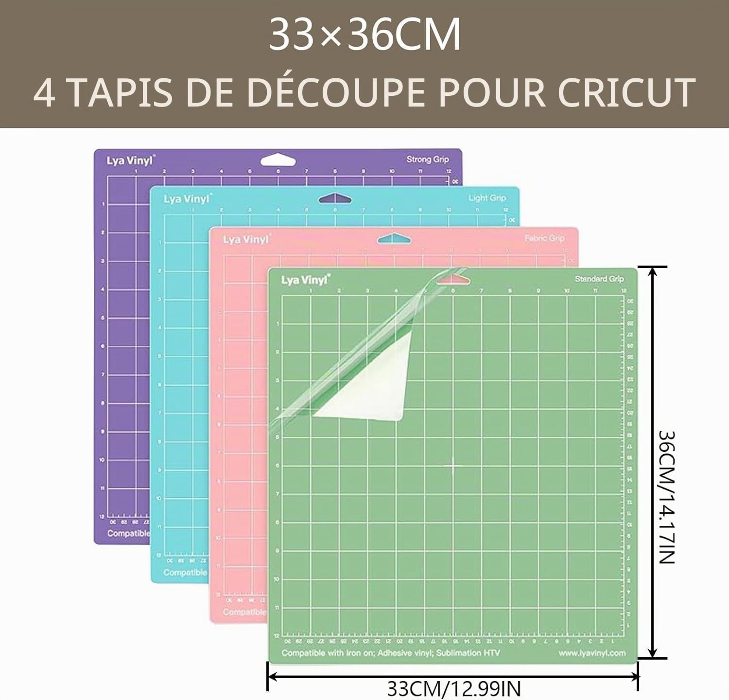 AMJKEJI Tapis de Découpe Cricut, 4 Pièces Tapis Cricuts Maker/Explore Air 2/Air/One 30,5 x 30,5 cm, Plusieurs Adhésifs Matelassage pour Couture, Courtepointe et Projets d’Artisanat Cricut Accessories