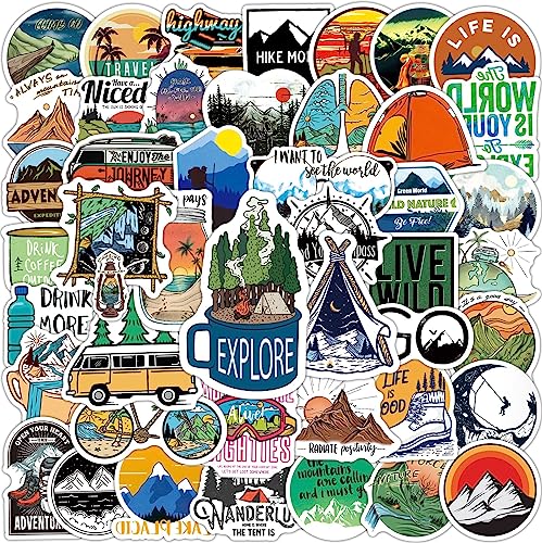 Lot de 100 autocollants pour l'extérieur - Vintage Voyage et camping vinyle autocollant rétro pour ordinateurs portables, skateboards, valises, voitures,...