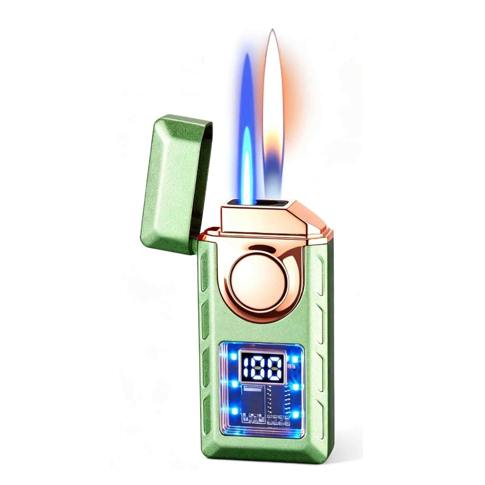 OGQBEAPC Voice-activated jet-flame lighter; butane torch lighter with adjustable, windproof blue flame; comes in an box—an for men.(A)