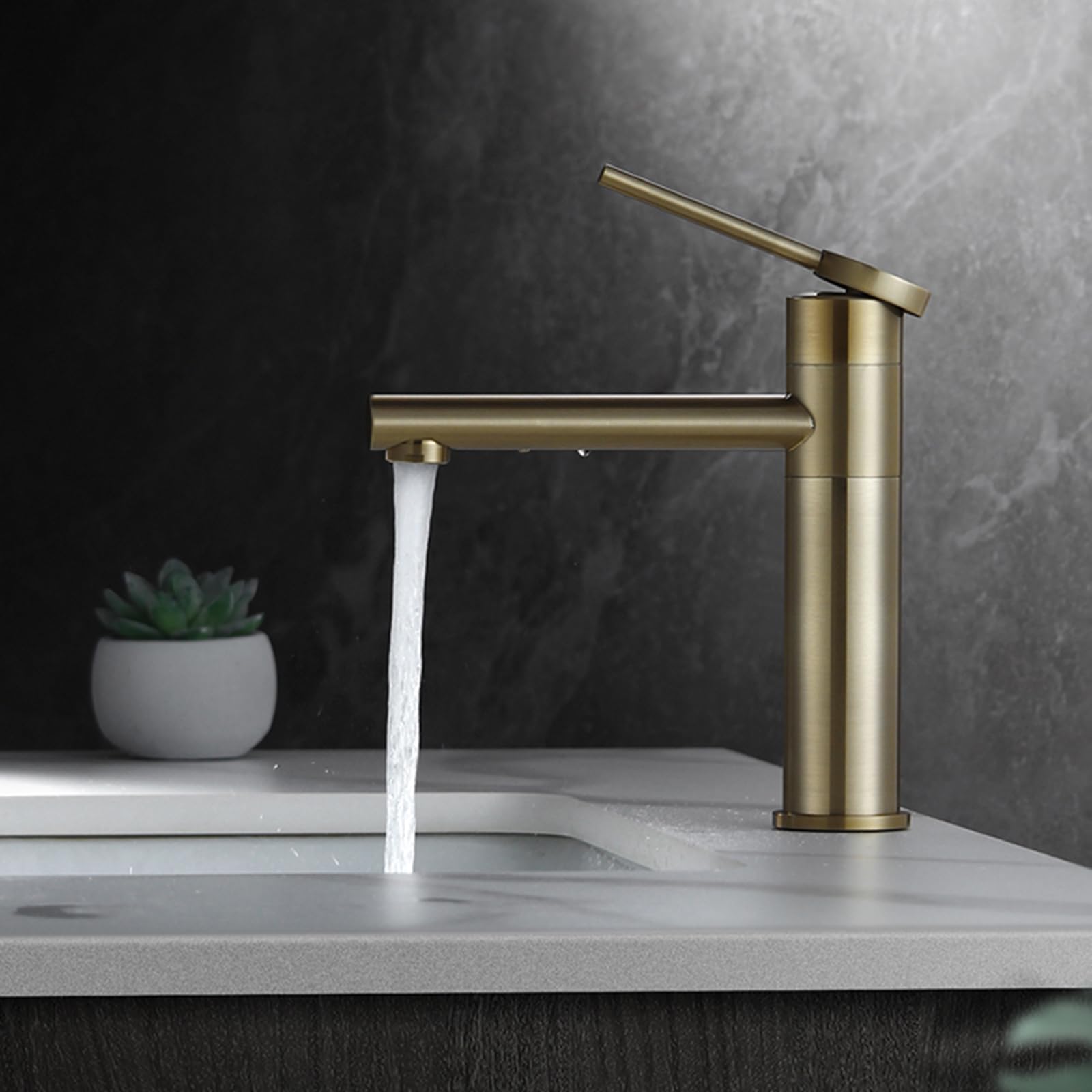 BiaoTeng Wasserhahn Bad Waschbecken Einhebelarmatur Bad Waschbecken Messing Mischbatterie Waschbecken Bad Armaturen Bad, Gebürstetes Gold