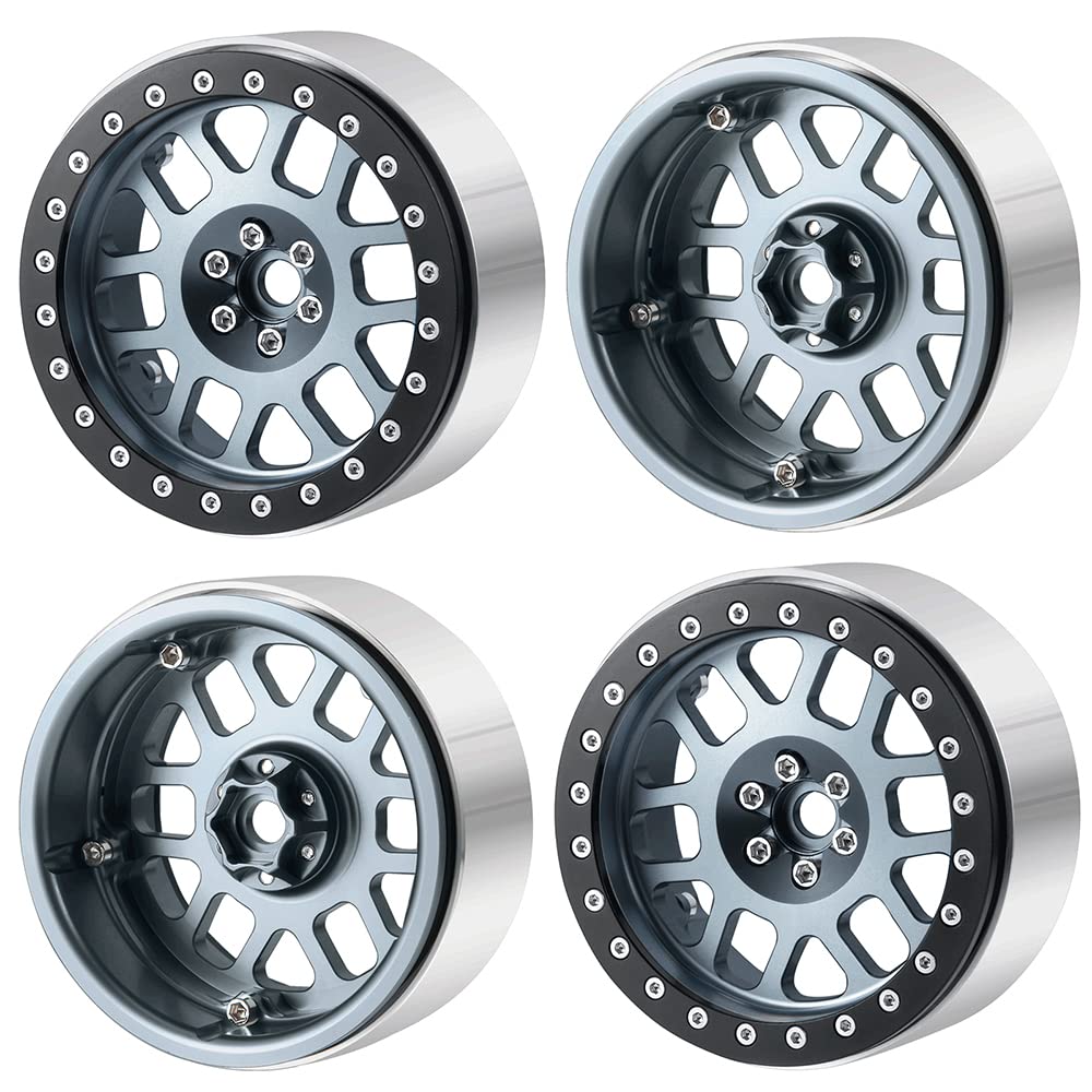 4PCS 2.6 Beadlock Wheels Rims Hubs for 1/10 Axial RB10 Ryft Interco Black Mamba 2.6 Mud Terrain Tires (Titanium Grey)