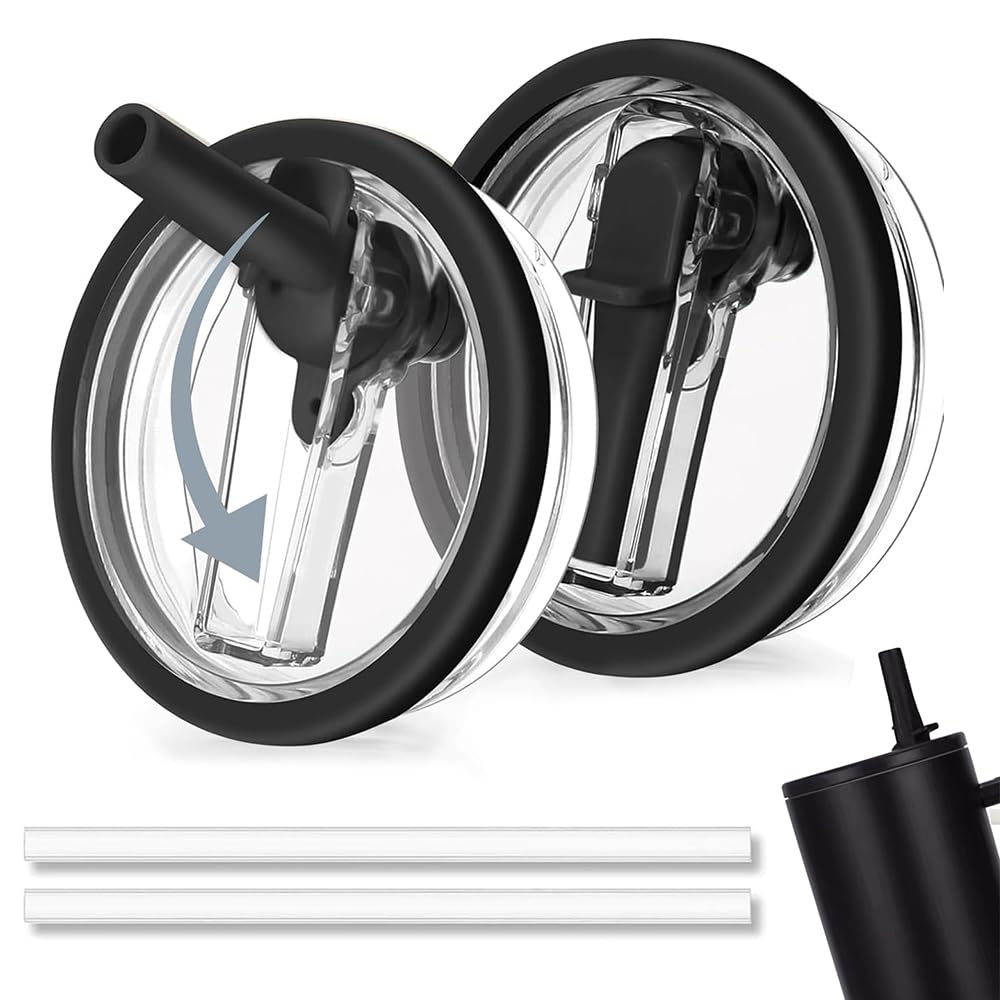 Stanley cup Deckel, 2 Stück Ersatzdeckel für 40oz Becher mit 2 Trinkhalmen, Wiederverwendbarer Auslaufsichere und Staubdichte Tumbler Stanley Deckel