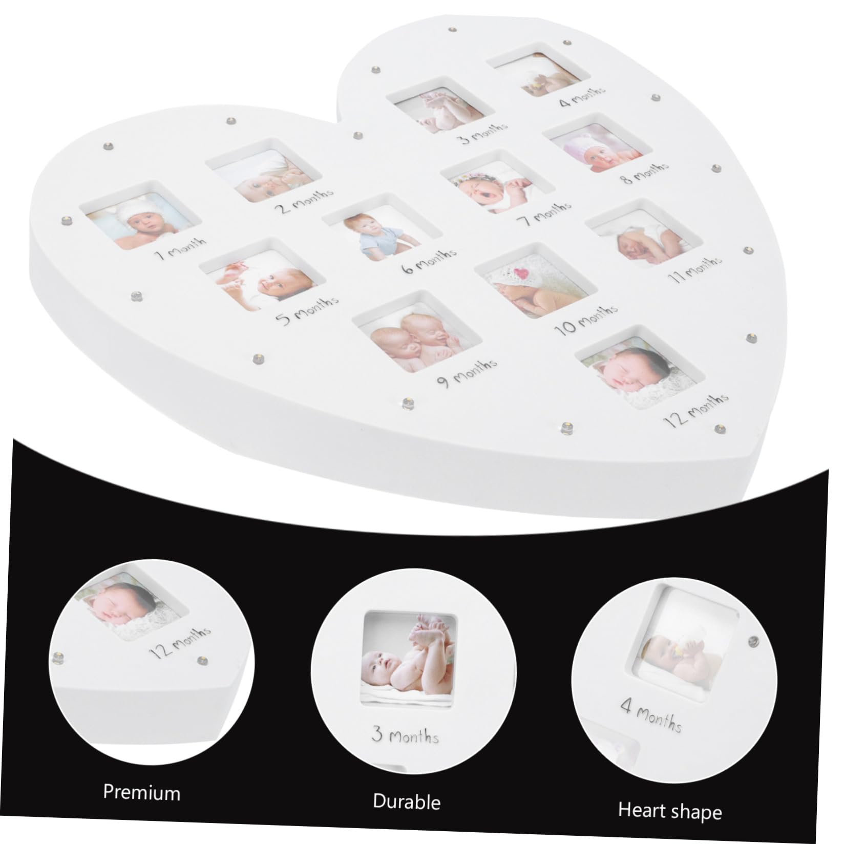 Cadre Photo Cœur Premiers Mois Bébé avec Lumière, 12 Photos