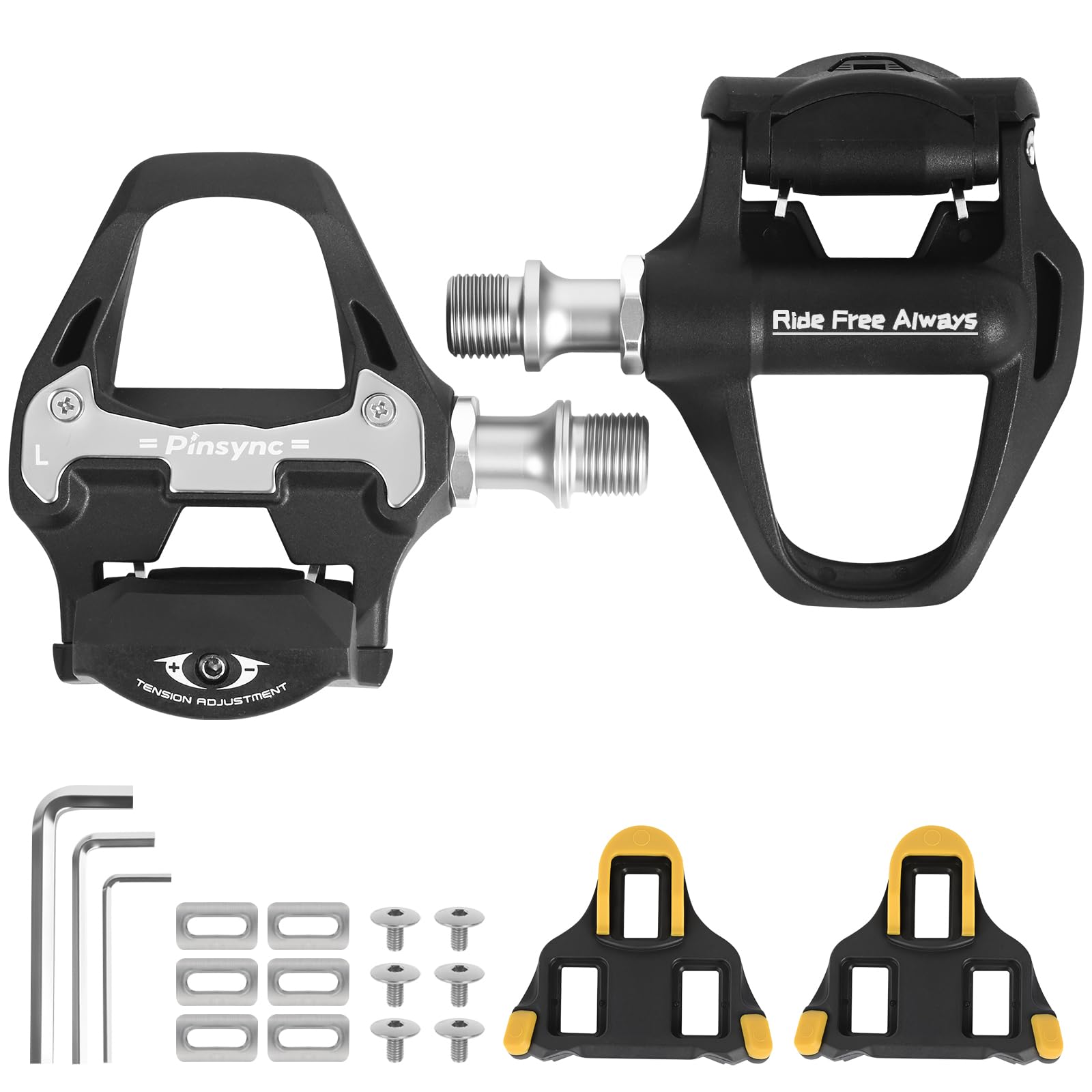 Road Bike Pedals, 9/16" Sealed Bearings & Nylon Clipless Bicycle Pedals with Cleats Set for 3-Bolt Cycling Shoes(Black)