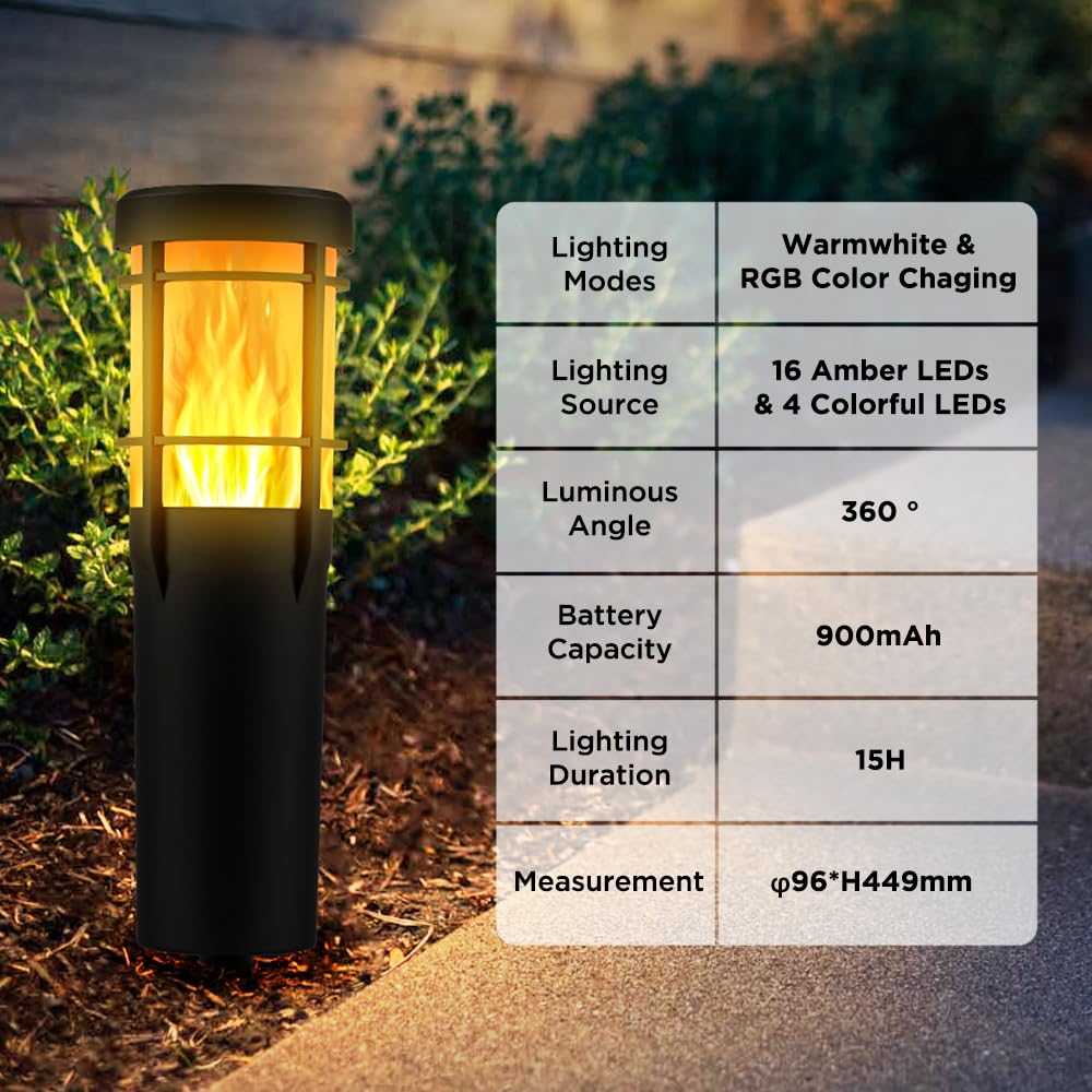 Solarlampen für Außen 4 Stück Solarfackeln mit Realistischer Flammeneffekt RGBW IP65 Wasserdicht Gartenfackeln