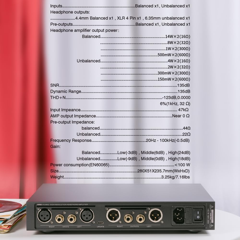 SMSL VMV P2 MK2 Hochauflösender, symmetrischer Kopfhörerverstärker und Vorverstärker, 99 Op-Amp Parallelarchitektur, integriertes GaN-Netzteil, 14 W massiver Ausgang, 135 dB SNR, 0,00006 % THD+N