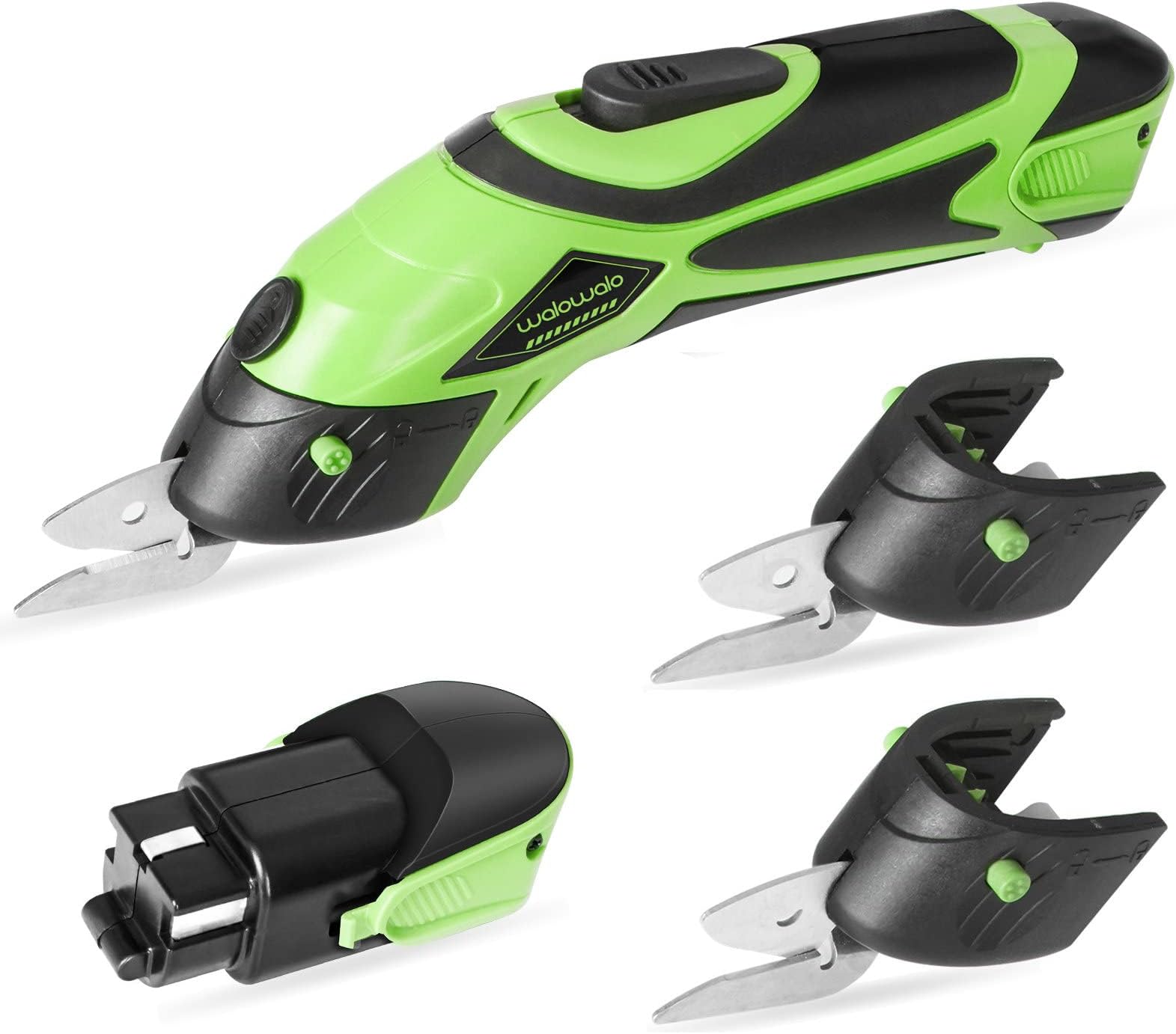 walowaloElectric Fabric Scissors Box Cutter 2 Rechargeable Batteries 3 PCS Blades for Crafts Sewing Cardboard Scrapbooking Leather 4V Li-Ion Power Cordless Shears Cutting Tool