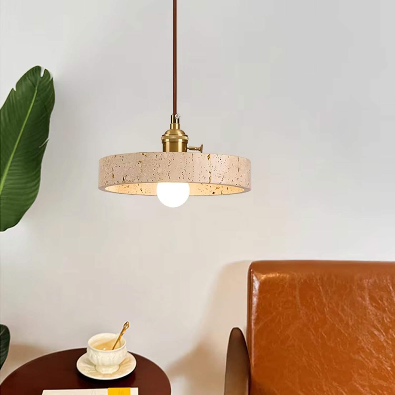 Generico Lampada A Sospensione In Travertino Giallo, A Minimalista Giapponese Per Sala Da Pranzo 'isola Della Cucina