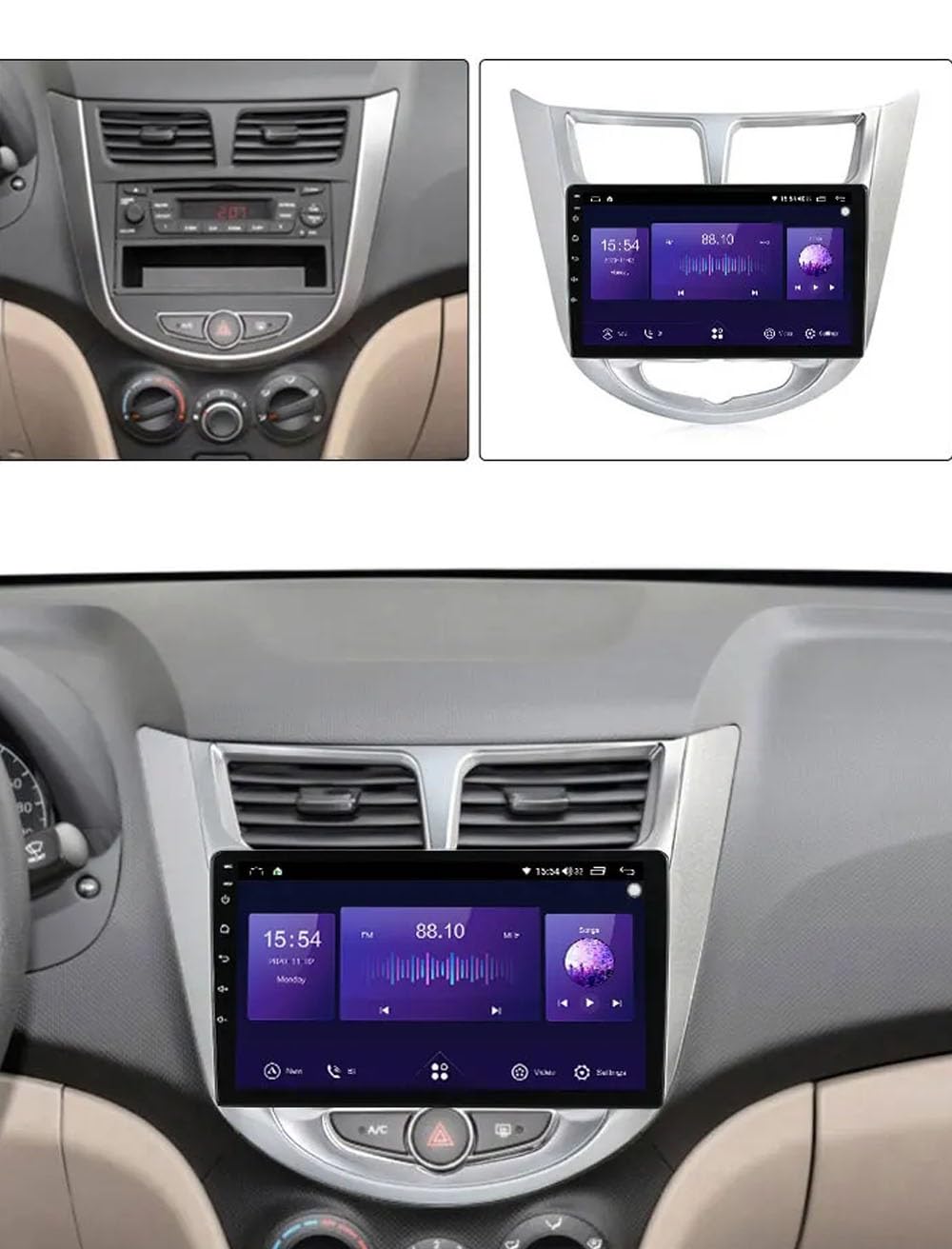 Ekran Carplay dla Hyundai Solaris Verna 2010-2016 Przenośne Radio Samochodowe Z Ekranem Dotykowym Hd, Funkcją Mirror Link I Carplay;, 8 Rdzeń 4G+64G