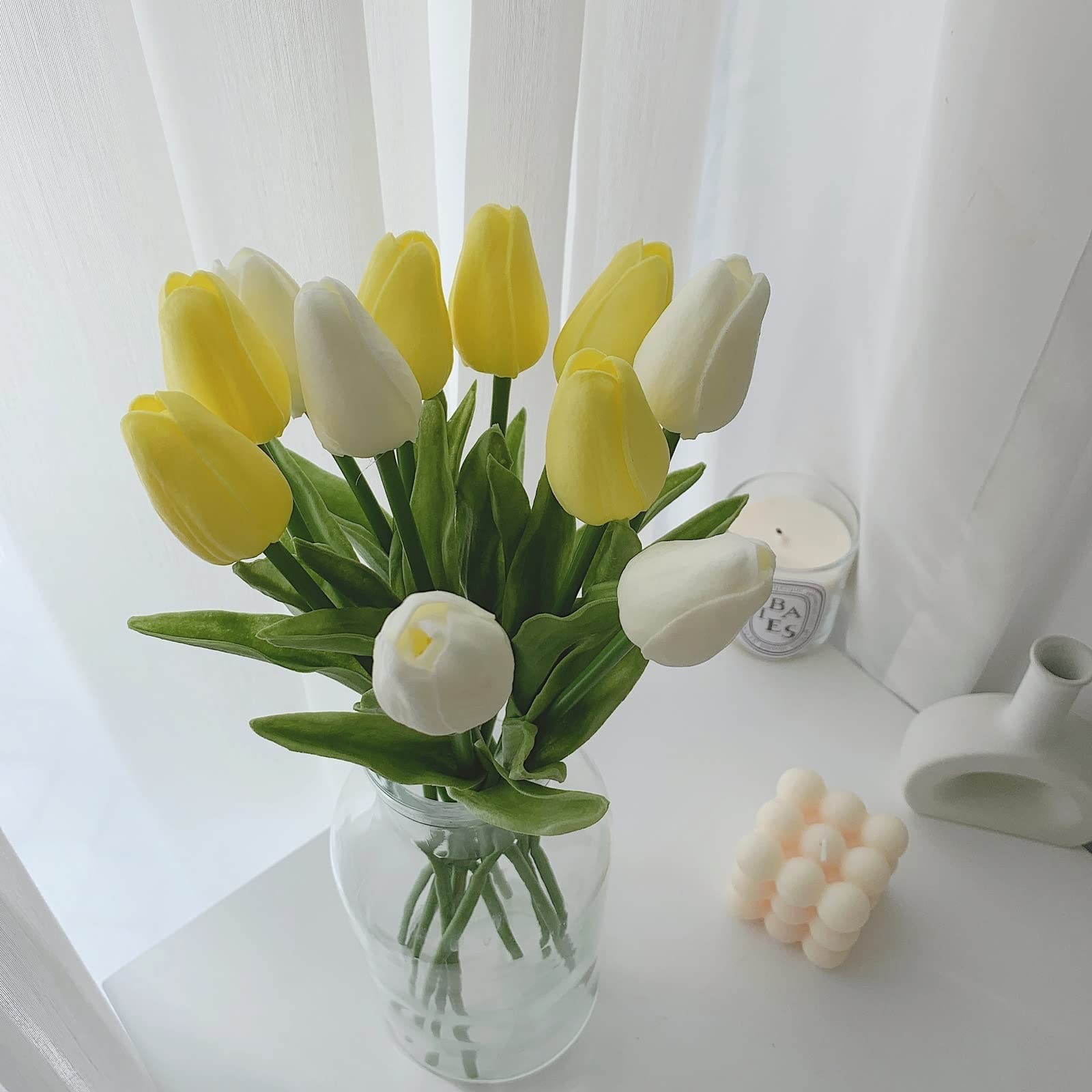 ADERFETBI Fake Plants Artificial Flowers Faux Tulips Real Touch Tulip For DIY Wedding Bouquets Centerpieces Artificial Flowers(B)
