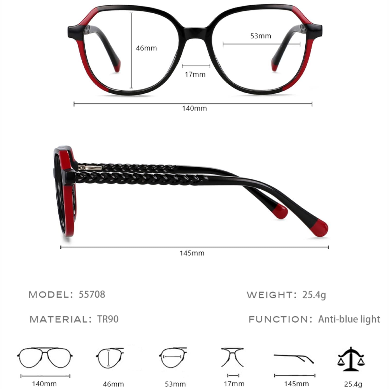 Gafas de titanio de plástico poligonal con patas de resorte y transparentes