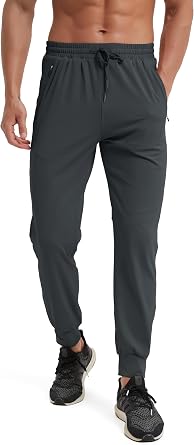Mens Athletic Jogging Hiking Pants Lightweight Quick Dry Pants Gym Running Sweatpants Workout with Zipper Pockets