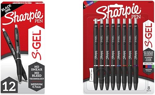 SHARPIE S-Gel bolígrafos de gel punta media 0028in bolígrafo de gel de tinta negra 12 unidades y S-Gel bolígrafos de gel punta media 0028in colores