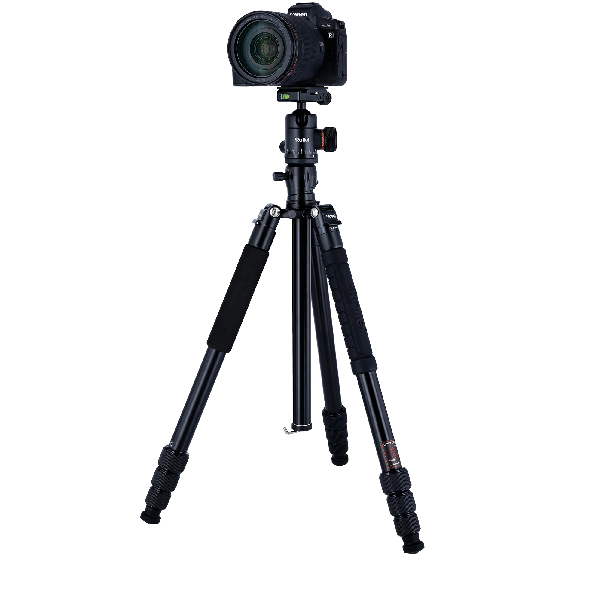 Rollei C5I MAKRO PRO I Aluminium Stativ I Schwarz I 3D-Kugelkopf I Einbeinstativ I Smartphone- Halterung I Schnellwechselplatte I 90° drehbare Mittelsäule