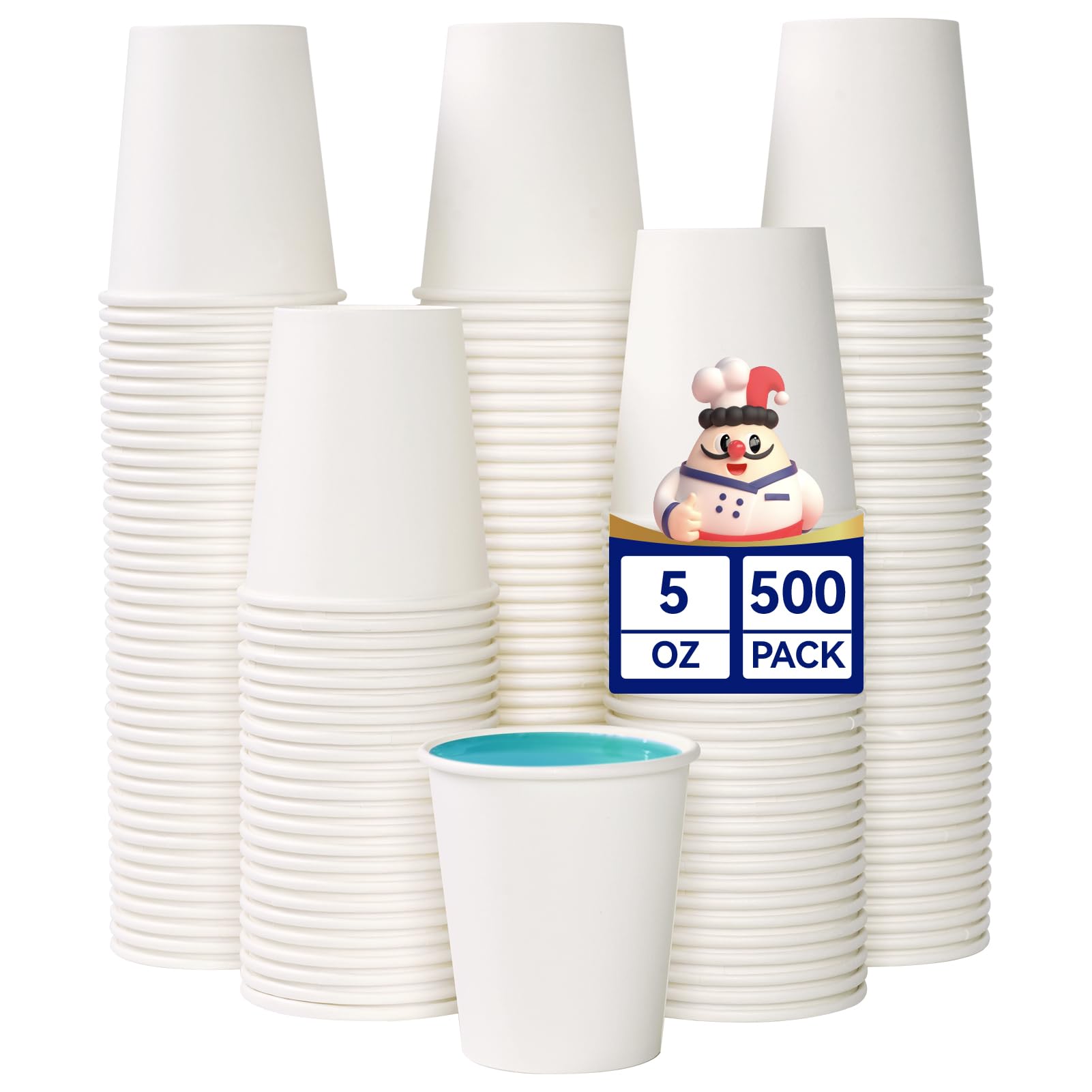 JOLLY CHEF 500 Count 5 oz Paper Cups Disposable Bathroom Mouthwash White Drinking Cups for Home Office School