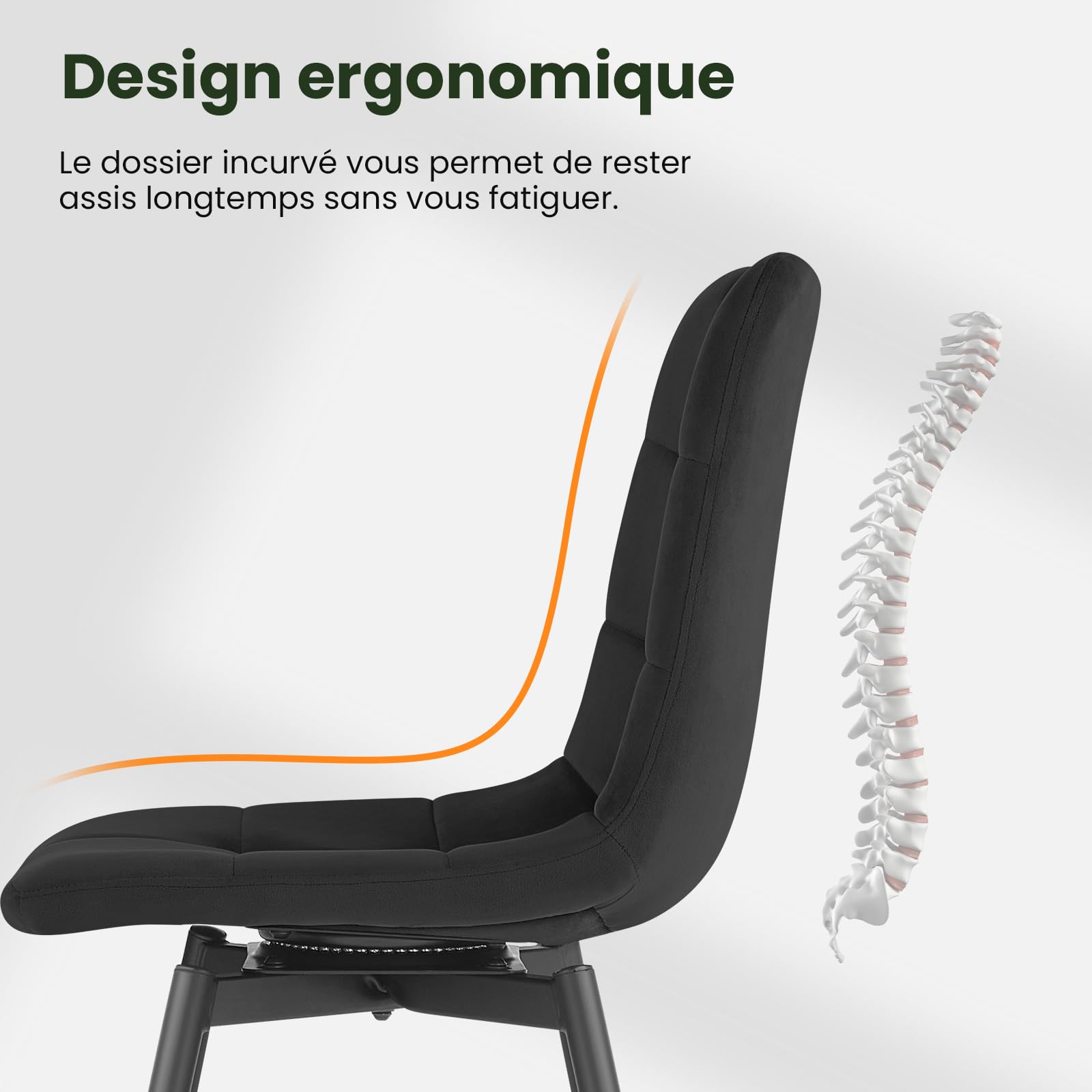 EUGAD Lot de 4 Chaises Pivotantes Salle à Manger, Chaises de Cuisine en Velours, avec Dossier, Assise Rembourrée, Pieds en Métal, pour Salle à Manger, Chambre, Salon, Noir