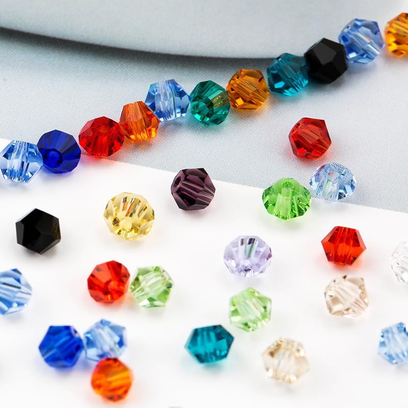Zestaw wielokolorowych koralików Bicone Crystal Beads - koraliki szklane 3-6 mm do wyrobu biżuterii i projektów rękodzielniczych(Gold Plated,4.0MM about 720PCS)