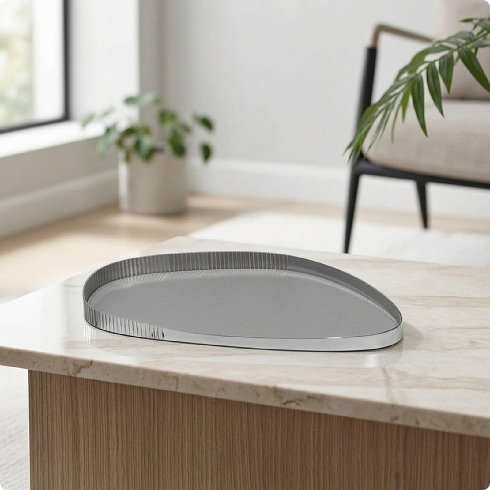 Vassoio con Superficie a Specchio Vassoio Ovale Vassoio da Esposizione Vassoio Porta Oggetti in Acciaio Inox con Bordo, Inox Con Pelle Verde, Grande 45,5 X 24 X 2 Cm