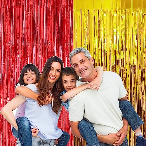 Image of 6 Pieces Foil Fringe Tinsel Party Curtains for Photo Backdrop (GOLD-RED) | Fringe Curtains for Decoration | Foil Curtains for Birthday Decoration, Anniversary, Bachelorette, Valentines Day