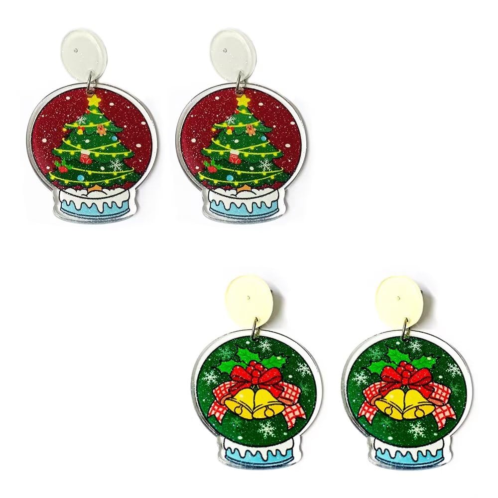 Azusa Sun2 Pairs Christmas Acrylic Earrings for Women Santa Claus Snowman Christmas Tree Stud Earrings Holiday Party Jewelry Accessories Gifts
