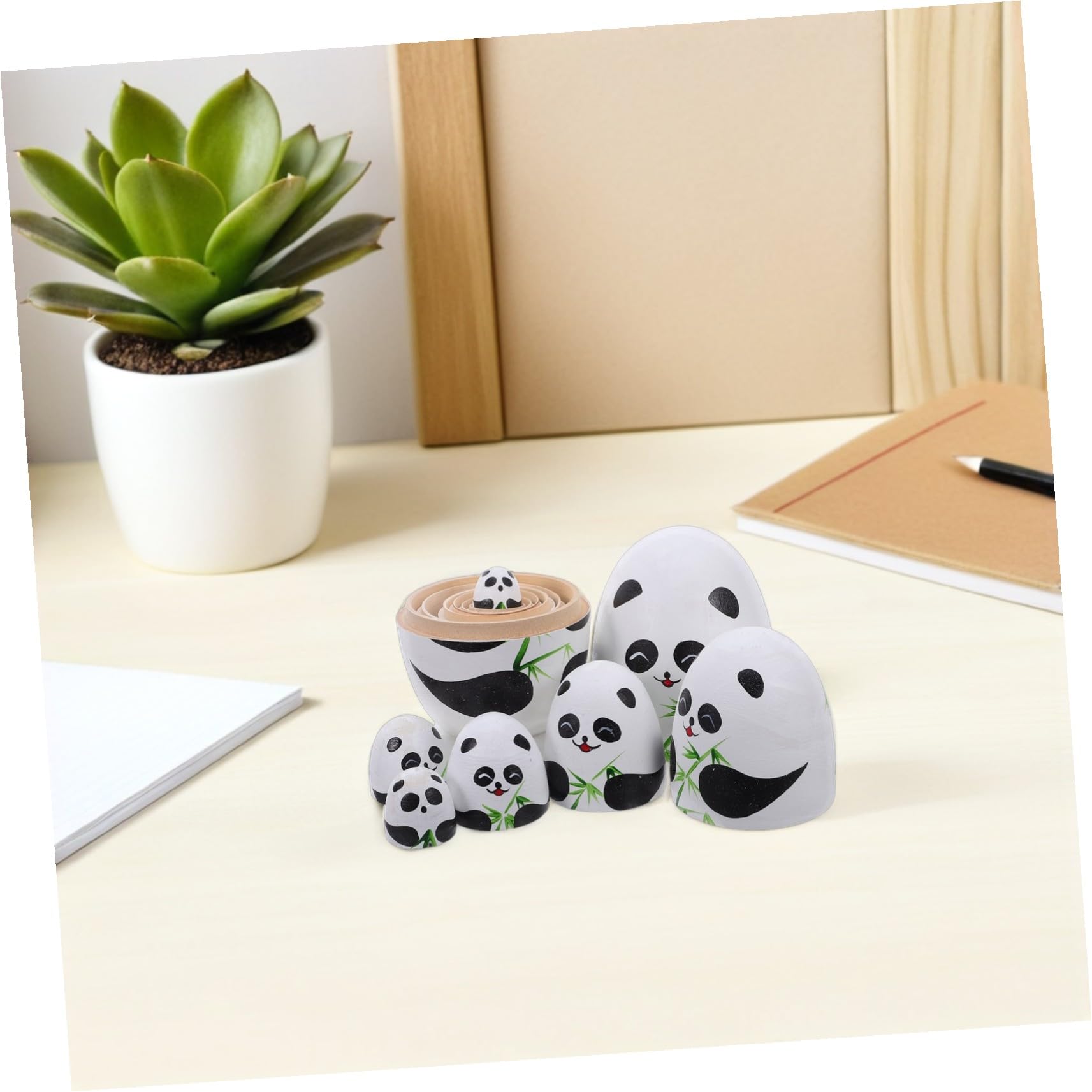 Poupées Russes Bois à Empiler Poupées Gigognes Pandas Faites Main Décoration Garçon Fille pour Chambre Anniversaire et Fêtes