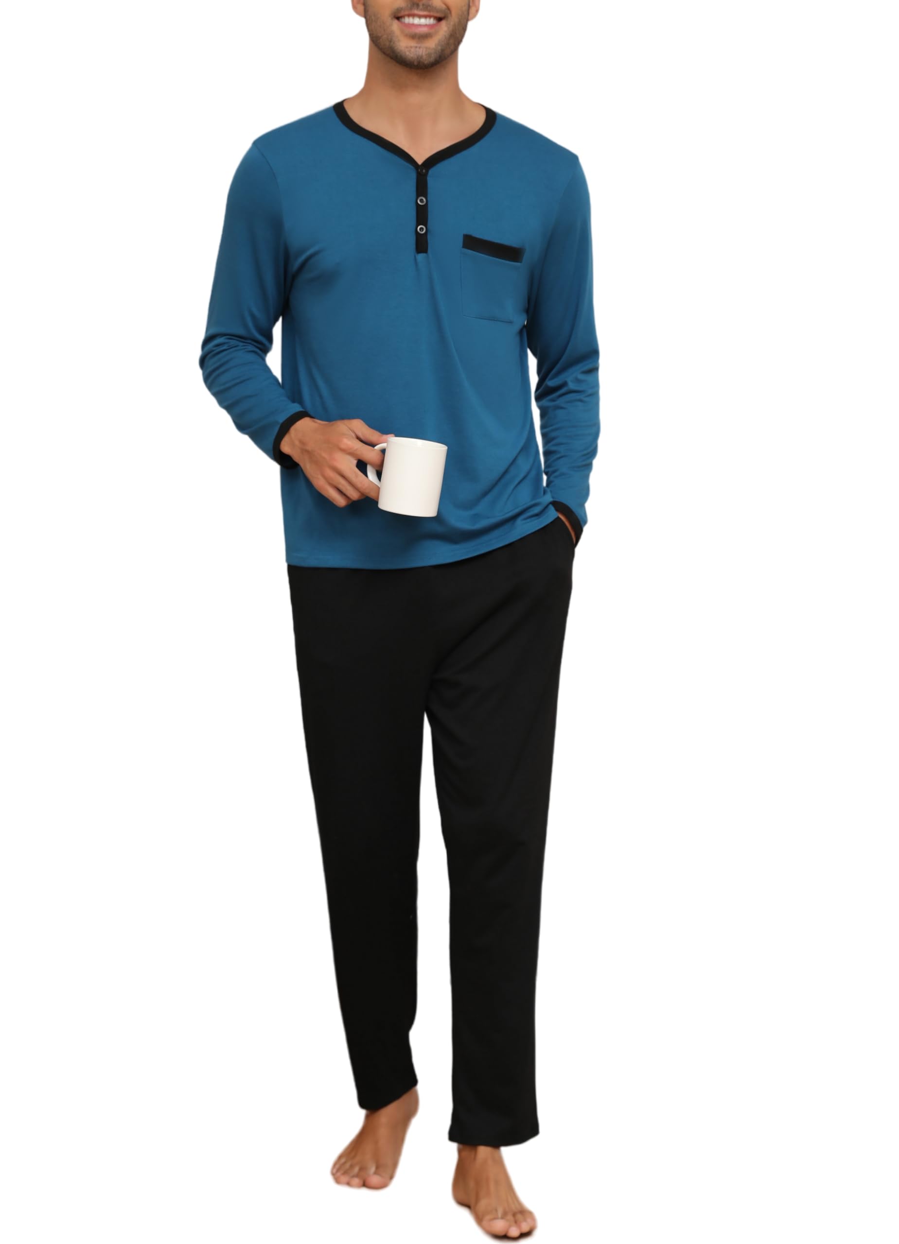 Pigiami Due Pezzi Uomo Maglia Maniche Lunghe + Pantaloni, Pigiami e Abbigliamento da Notte