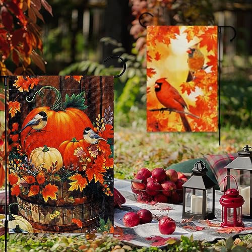 Lpreutwn LPLAMZ016 2 Pack Fall Thanksgiving Pumpkin Garden Flag Halloween 12 X 18 Inch Double Sided Vertical Burlap Cardinals Bird Fall Garden Flag For Seasonal Holiday Outdoor Yard Decoration thumb #4