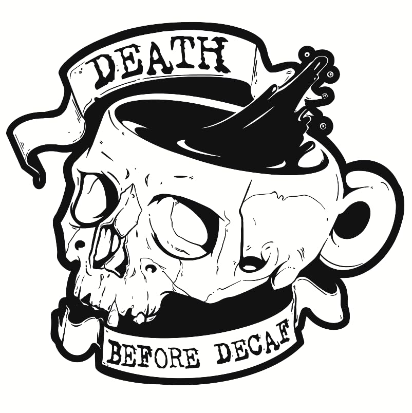 "Death Before Decaf" Skull Cup Glossy Self-Adhesive Sticker